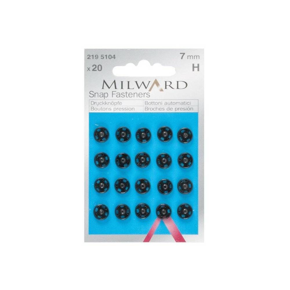 Кнопки пришивные черные 7 мм.,20 шт., Milward (2195104)