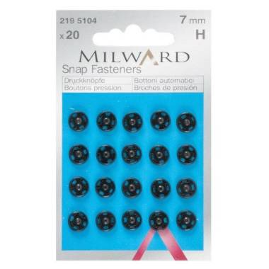 Кнопки пришивные черные 7 мм.,20 шт., Milward (2195104)