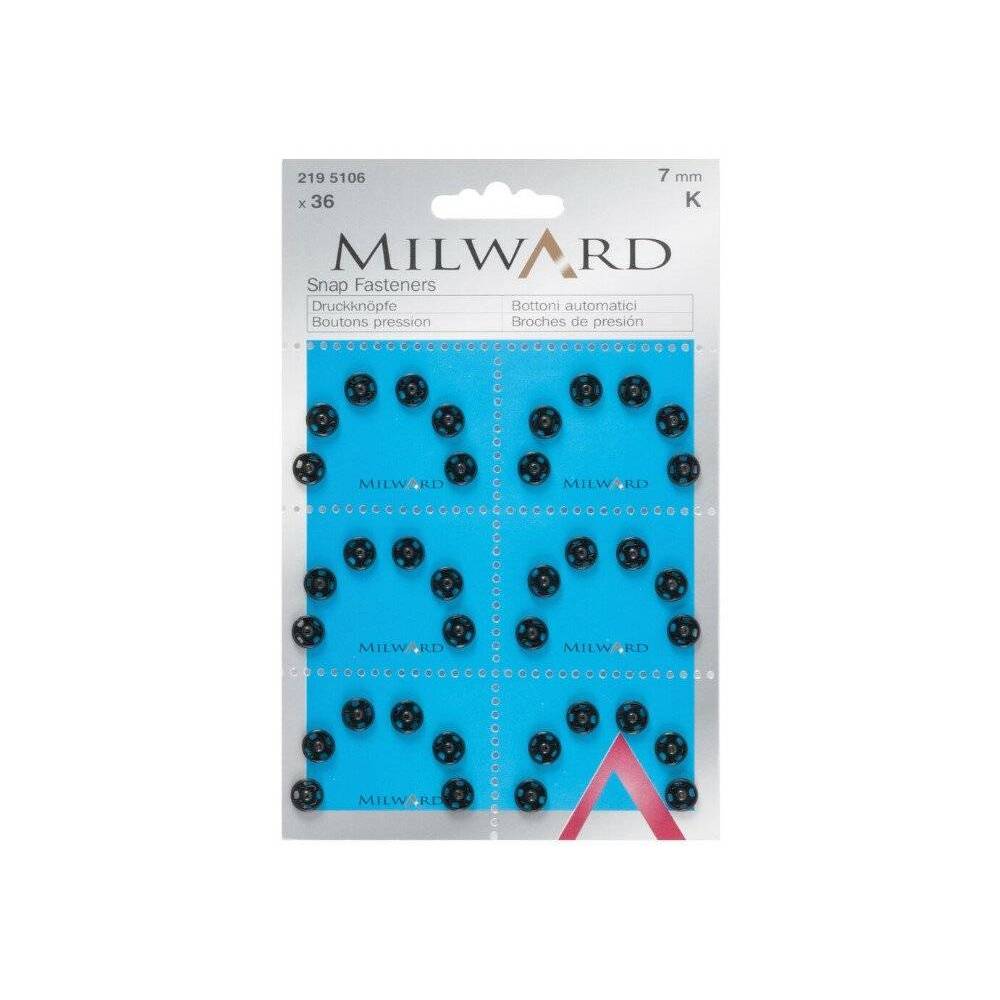 Кнопки пришивные черные 7 мм.,6 шт., Milward (2195106)