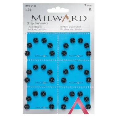Кнопки пришивные черные 7 мм.,6 шт., Milward (2195106)