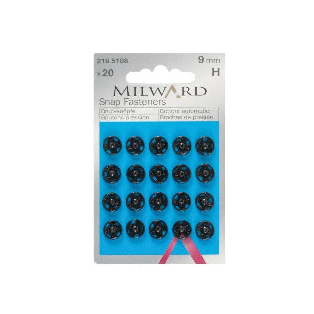 Кнопки пришивные черные 9 мм.,20 шт., Milward (2195108)