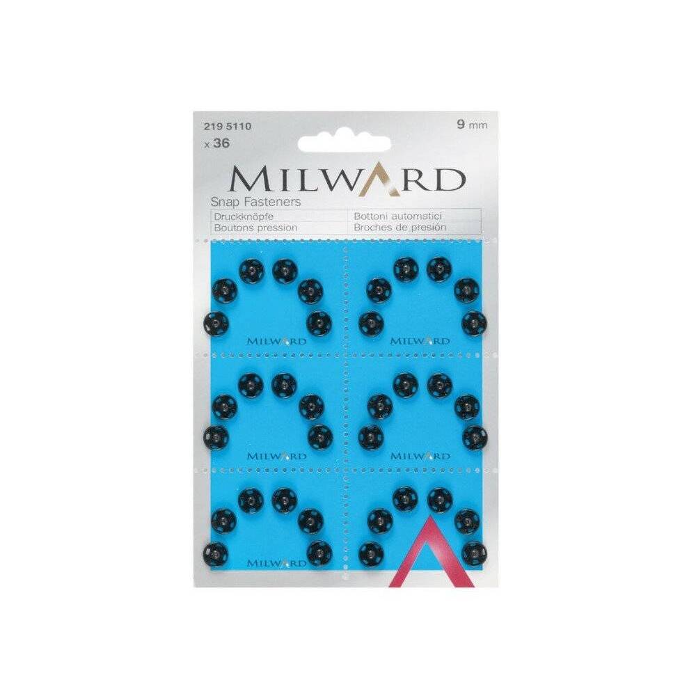 Sew-on black buttons, 9 mm, 6 pcs., Milward (2195110)