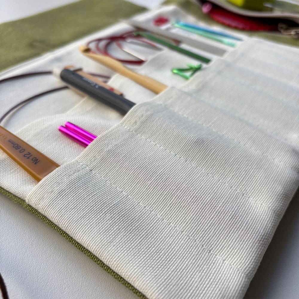 Olive knitting needle and crochet hook organizer