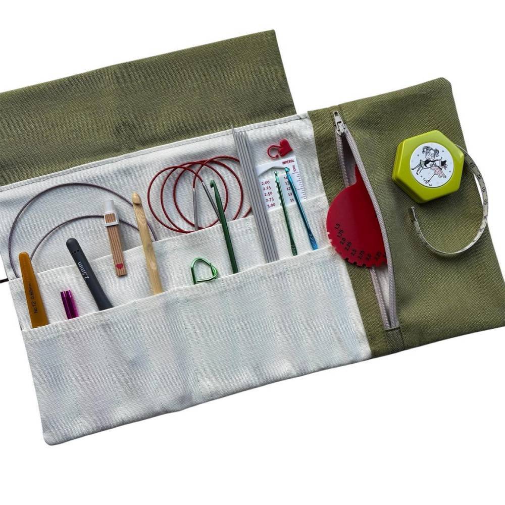 Olive knitting needle and crochet hook organizer