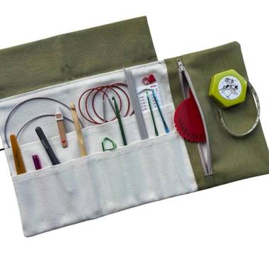 Olive knitting needle and crochet hook organizer