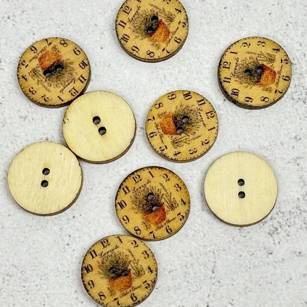 Wooden Button, Clock with Lavender Pot, 20mm