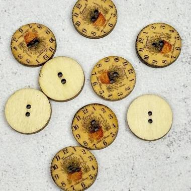 Wooden Button, Clock with Lavender Pot, 20mm