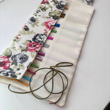 Pink floral knitting needle and crochet hook organizer