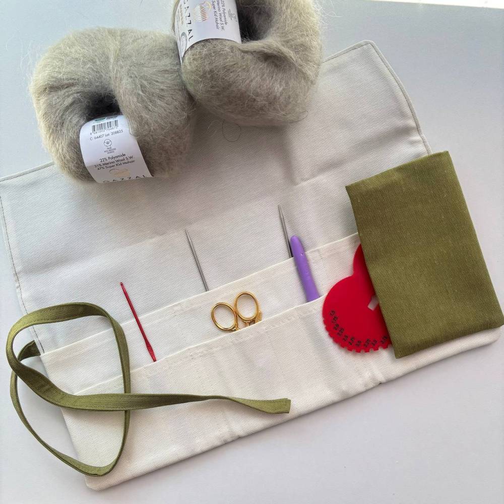 Olive knitting needle and crochet hook organizer