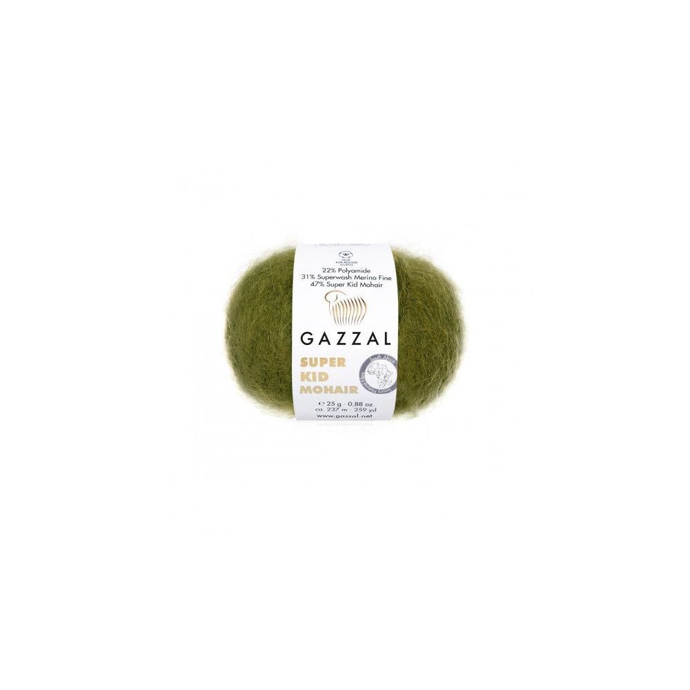 Пряжа Gazzal Super Kid Mohair оливковий хакі (64402) Пряжа Gazzal Super Kid Mohair оливковий хакі (64402)