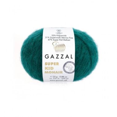 Пряжа Gazzal Super Kid Mohair темная бирюза (64418)