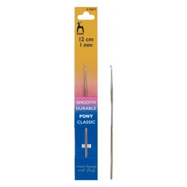 Crochet hook metal 1 mm, 12 cm, Pony (58672)