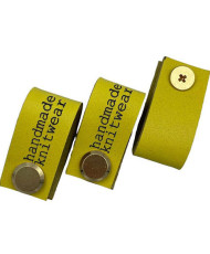 Handmade Knitwear Screw Tag, leather, Printed Font, yellow