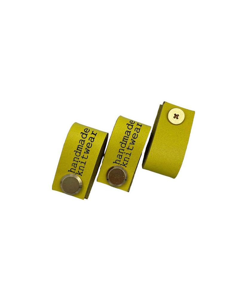 Handmade Knitwear Screw Tag, leather, Printed Font, yellow Handmade Knitwear Screw Tag, leather, Printed Font, yellow