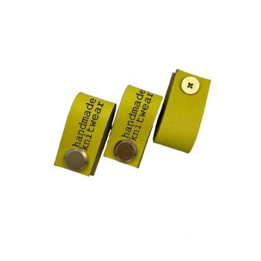 Handmade Knitwear Screw Tag, leather, Printed Font, yellow