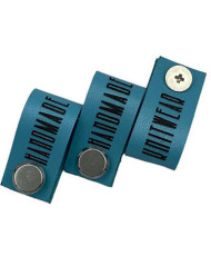 Handmade Knitwear Screw Tag, leather, Designer Font, blue