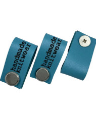 Handmade Knitwear Screw Tag, leather, Printed Font, blue