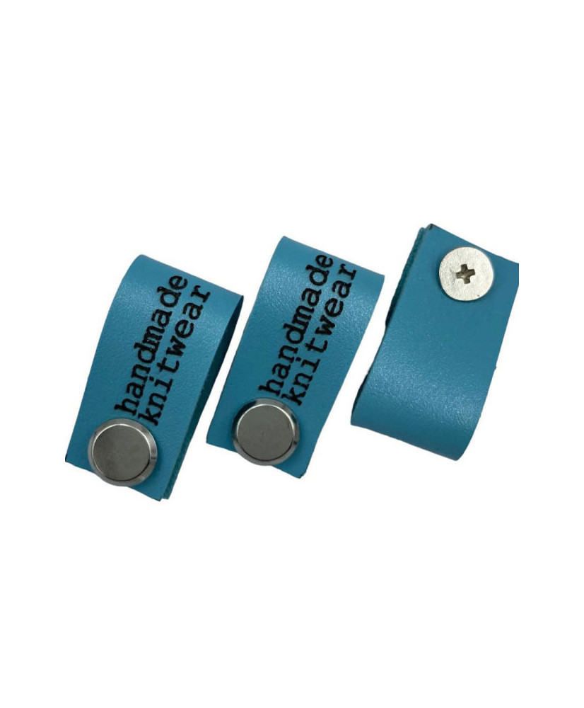 Handmade Knitwear Screw Tag, leather, Printed Font, blue Handmade Knitwear Screw Tag, leather, Printed Font, blue