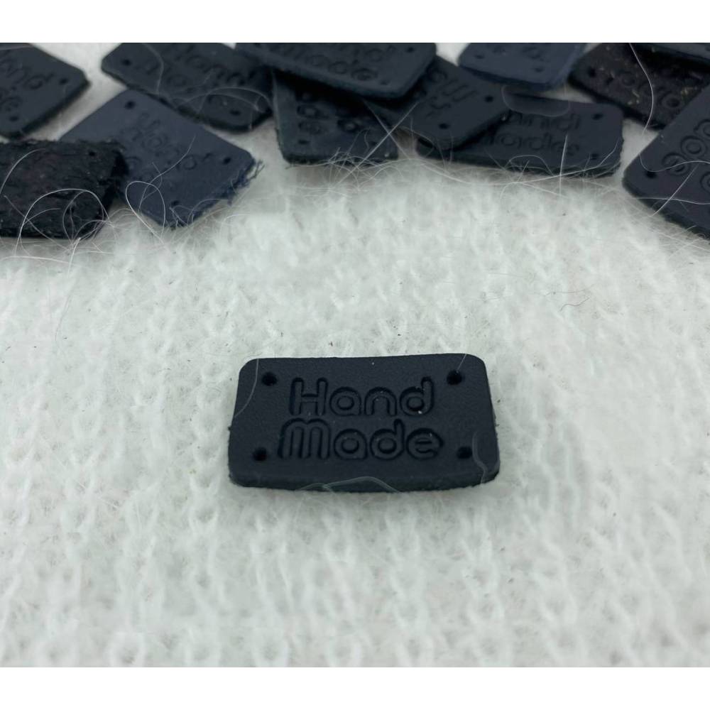 Handmade sew-on tag, leather, black Handmade sew-on tag, leather, black