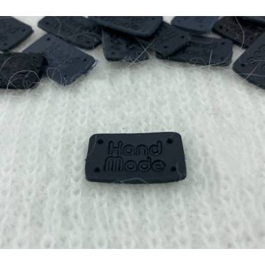 Handmade sew-on tag, leather, black