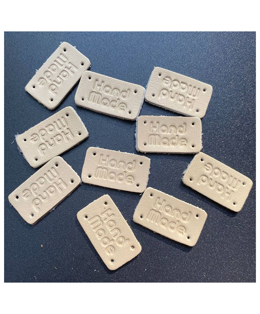 Handmade sew-on tag, leather, taupe Handmade sew-on tag, leather, taupe