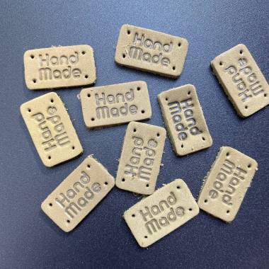 Handmade sew-on tag, leather, taupe