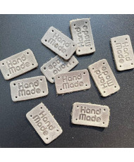 Handmade sew-on tag, leather, gray