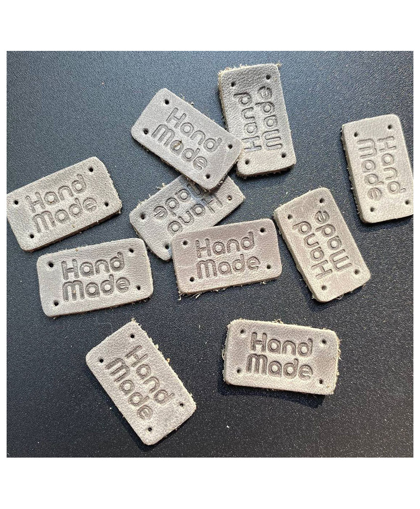 Handmade sew-on tag, leather, gray Handmade sew-on tag, leather, gray