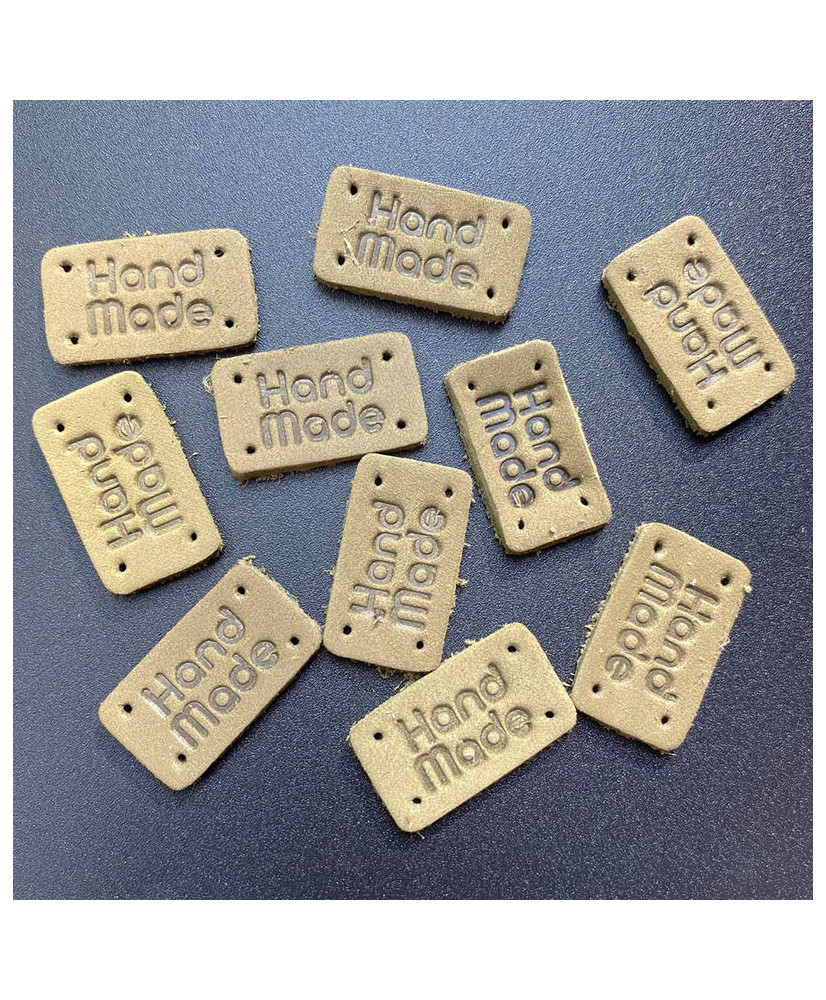 Handmade sew-on tag, leather, olive Handmade sew-on tag, leather, olive