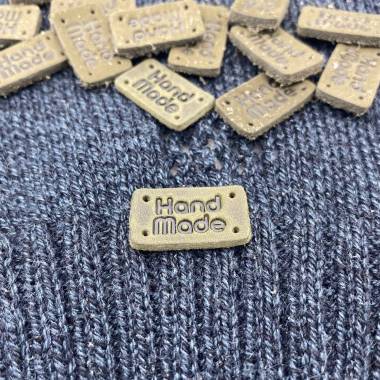Handmade sew-on tag, leather, olive