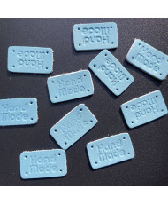 Handmade sew-on tag, leather, blue