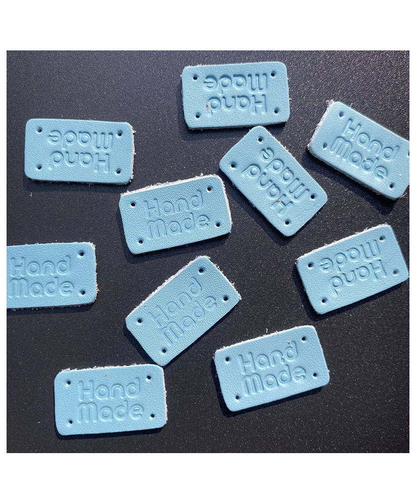 Handmade sew-on tag, leather, blue Handmade sew-on tag, leather, blue
