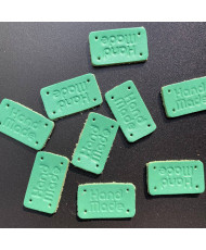 Handmade sew-on tag, leather, turquoise