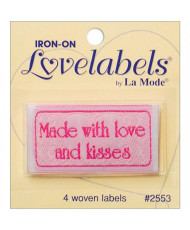 Set of 4 iron-on applique tags, Made with love and kisses (2553)
