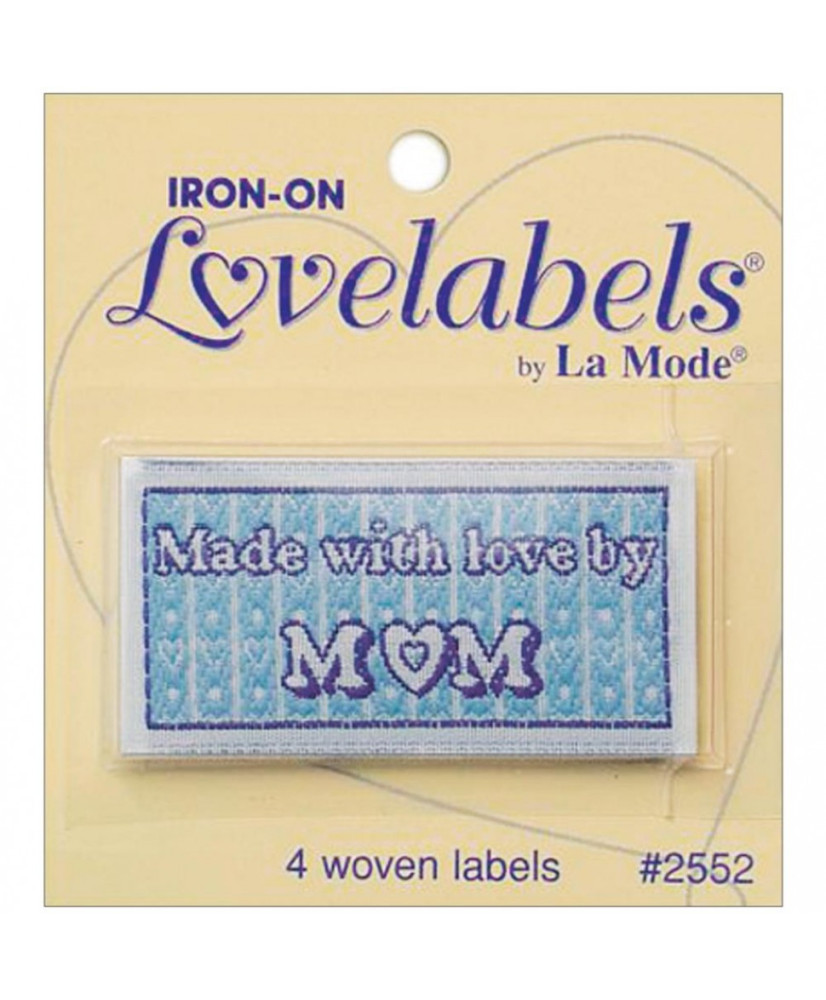 Set of 4 iron-on applique tags, Made with love by MOM (2552) Set of 4 iron-on applique tags, Made with love by MOM (2552)