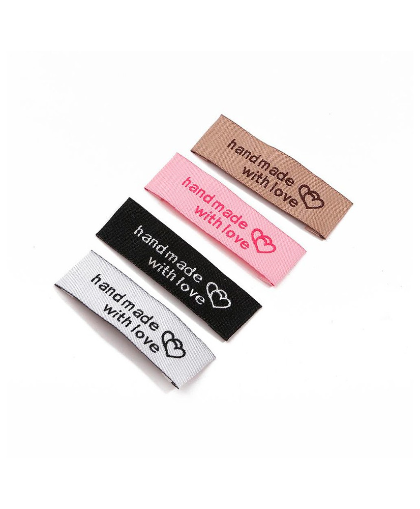 Sew-on tag HandMade with love, textile, white