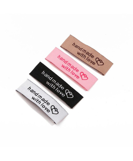 Sew-on tag HandMade with love, textile, white
