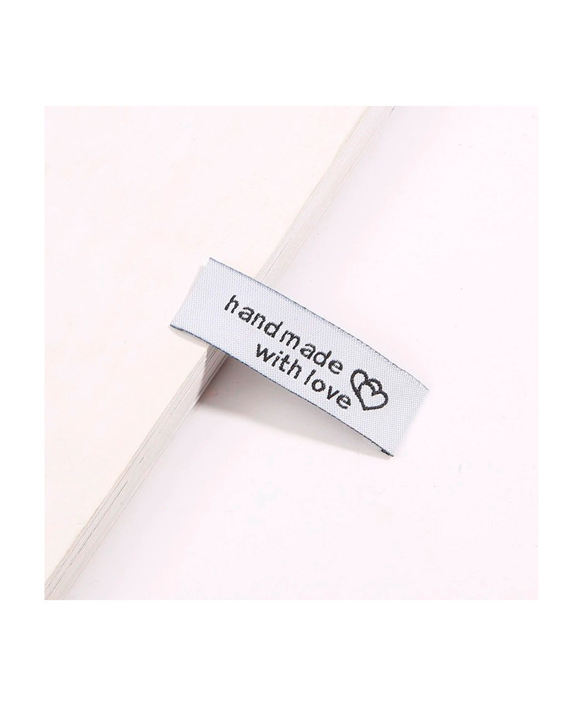 Sew-on tag HandMade with love, textile, white