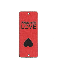 Sew-on tag Made with love, eco-leather, red