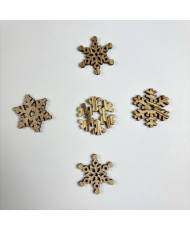Wooden button, Snowflake natural wood, 25*25 mm