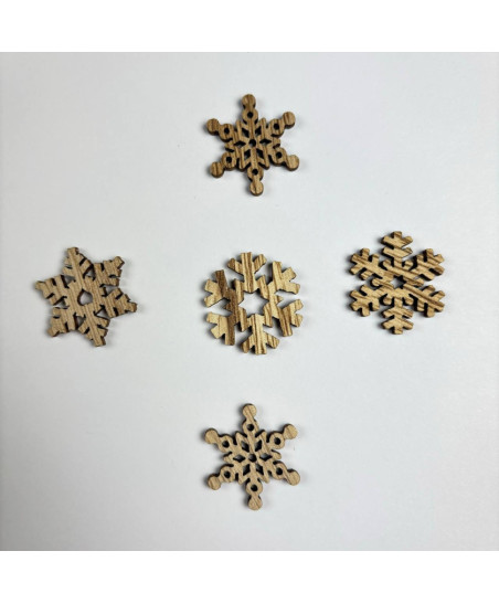 Wooden button, Snowflake natural wood, 25*25 mm