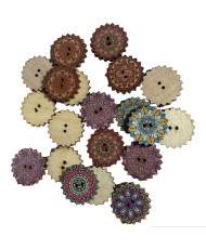 Wooden button, Mandala in assortment, 20 mm