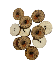 Wooden button, Clock with a pot of lavender, 20 mm