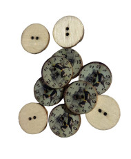 Wooden button, Clock with a bird N4, 20 mm