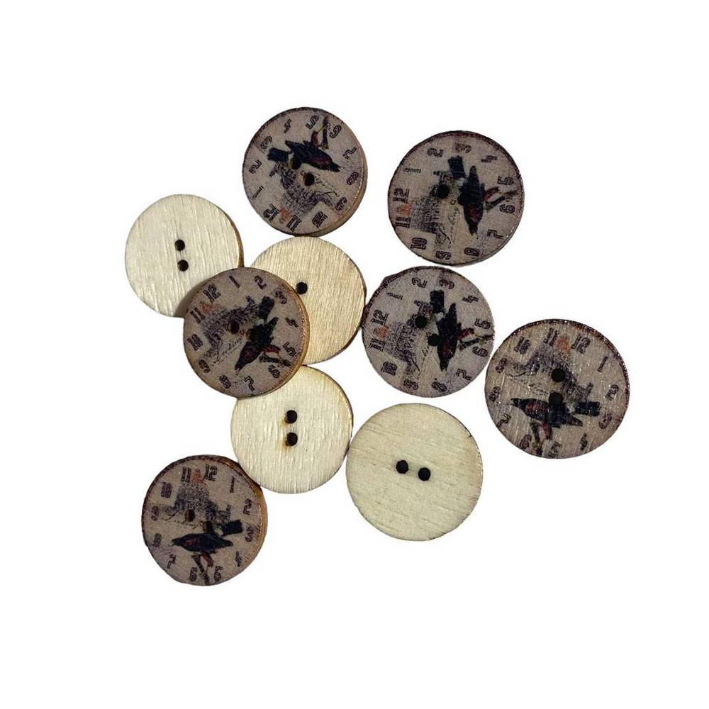 Wooden button, Clock with a bird  N3, 20 mm