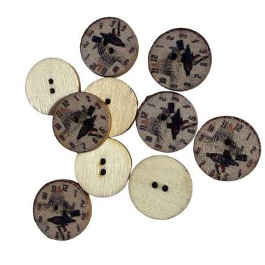 Wooden button, Clock with a bird  N3, 20 mm