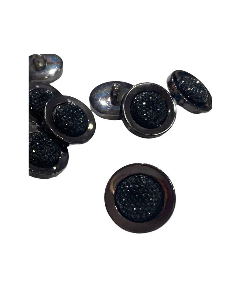 Button dark nickel with rhinestones, 25 mm