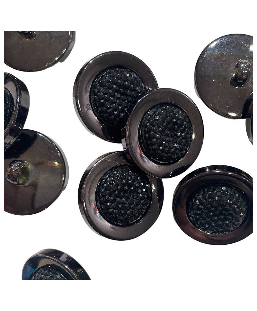 Button dark nickel with rhinestones, 25 mm