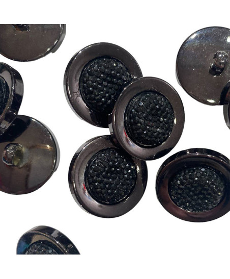 Button dark nickel with rhinestones, 25 mm