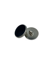 Button on a shank, black with silver rim, 10 mm